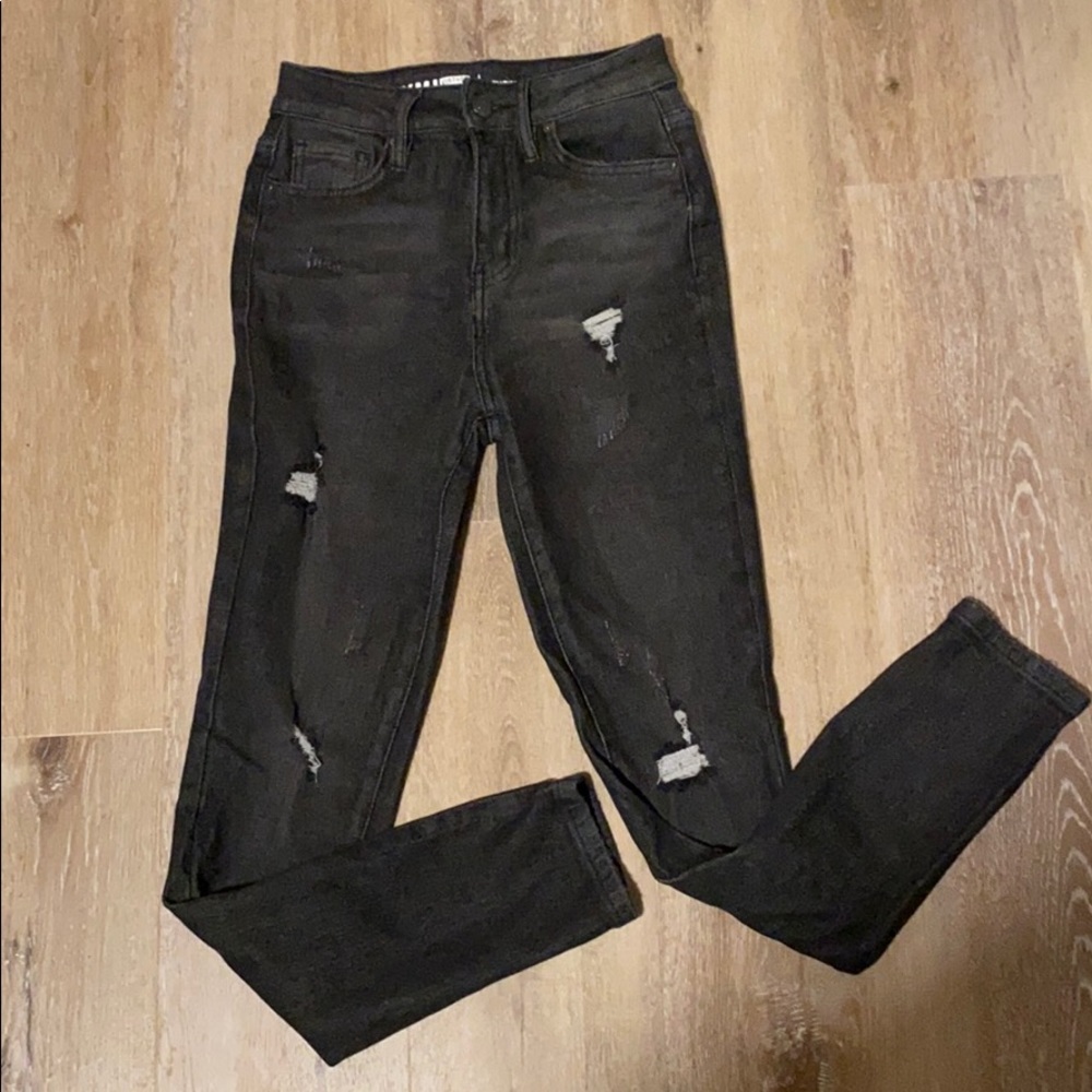 Black distressed denim jeans